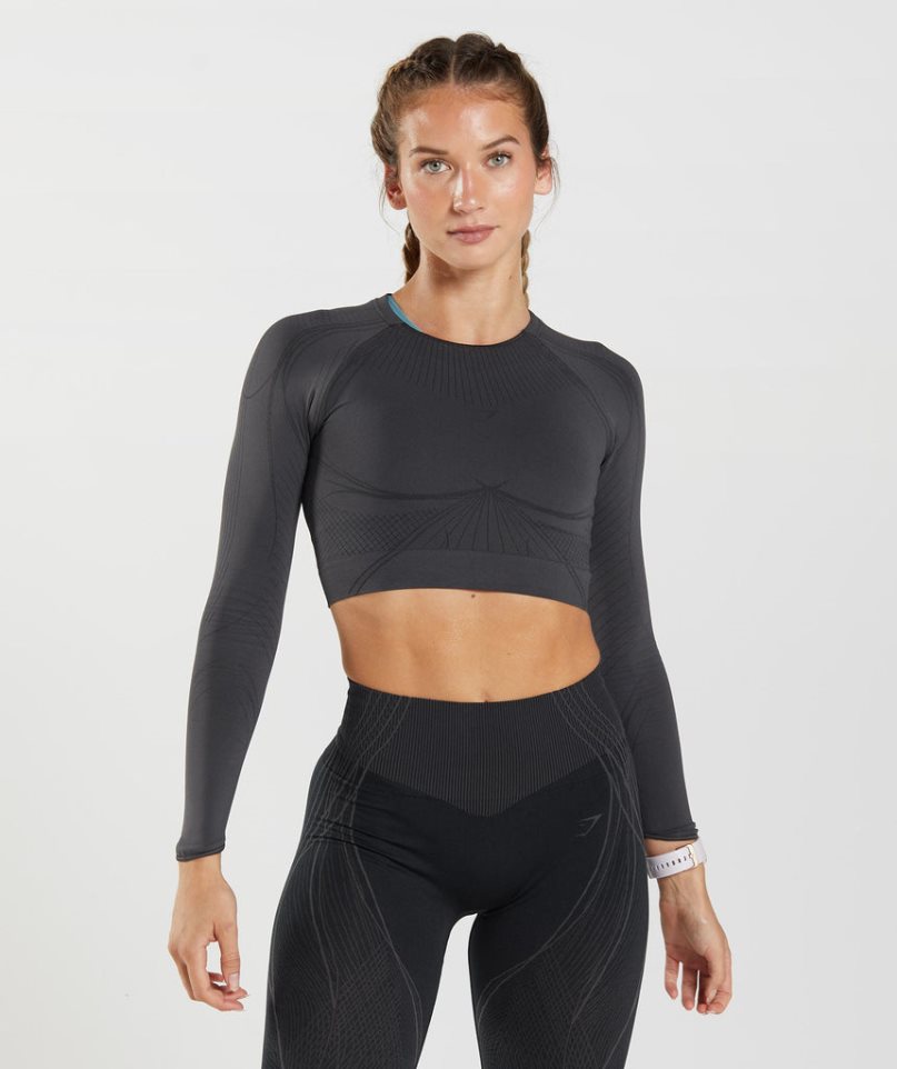 Women\'s Gymshark Apex Seamless Cropped Tops Black | NZ 2QAOSD